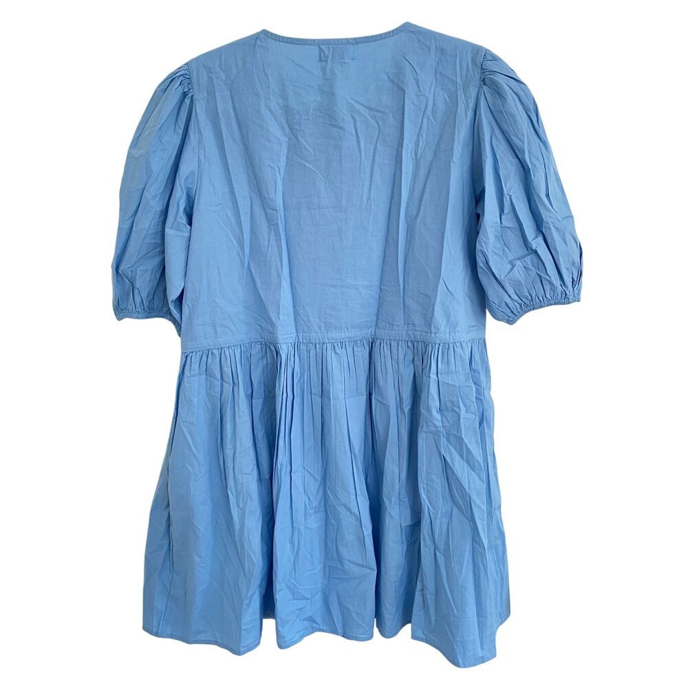 Livro London Blue Button Shirt Mini Dress Puff Sleeves Cotton Poplin Tuckernuck - Picture 4 of 11